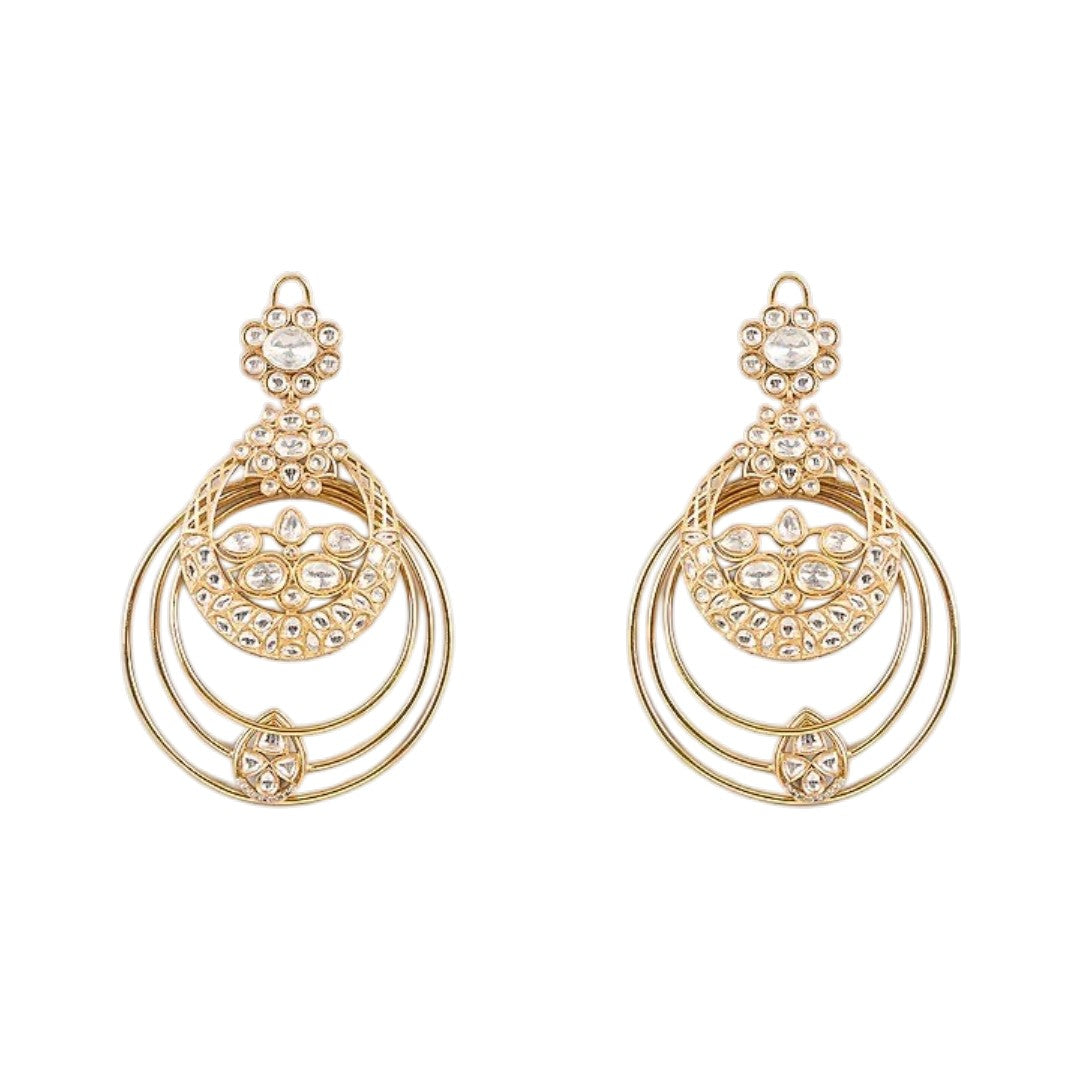 Gold Plated Kundan Hoop Earrings for Women | Traditional Chandbali Style Statement Earrings