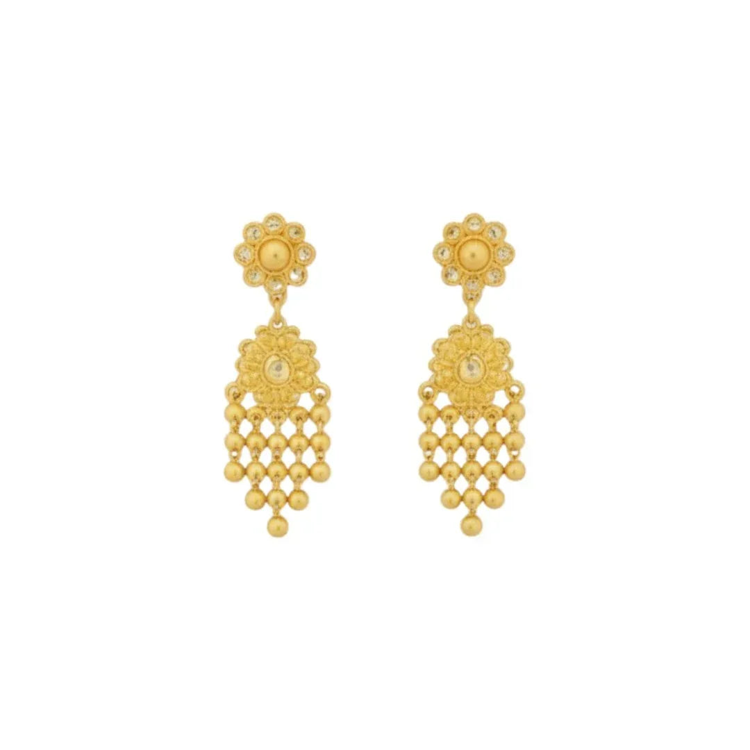 Elegant Gold Plated Pearl Beaded Necklace Set with Earrings - Auraa Trends