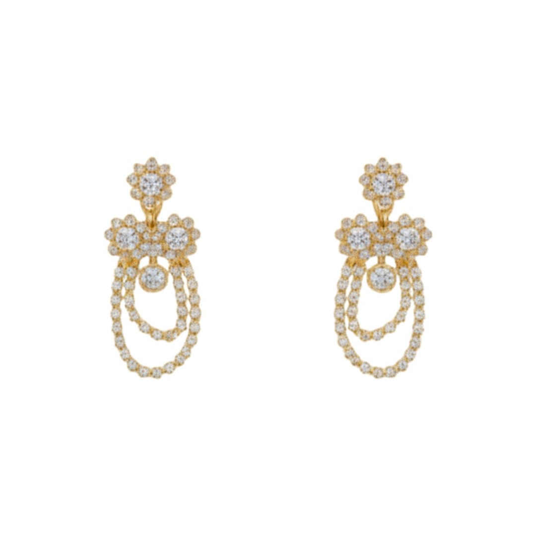 Floral Gold Plated Layered Necklace Set with Earrings for Women