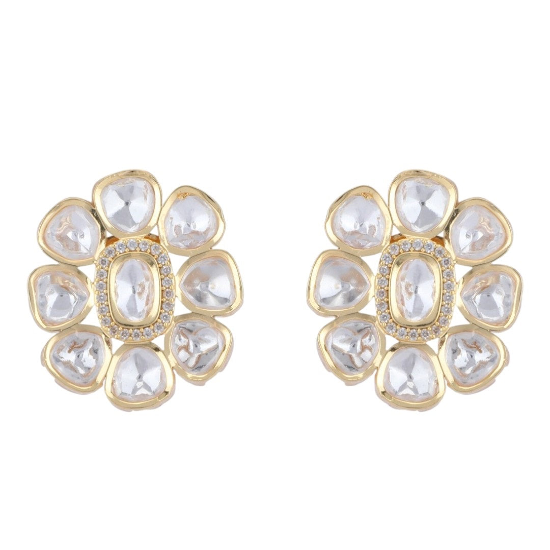 "Bridal Kundan Polki Necklace Set with Earrings – Gold Plated 3 Layer Raani Haar Jewelry"