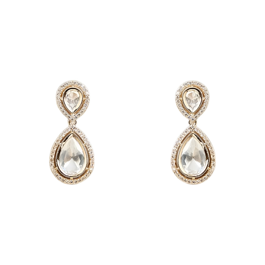 Elegant Gold Plated White Kundan Teardrop Necklace Set for Women