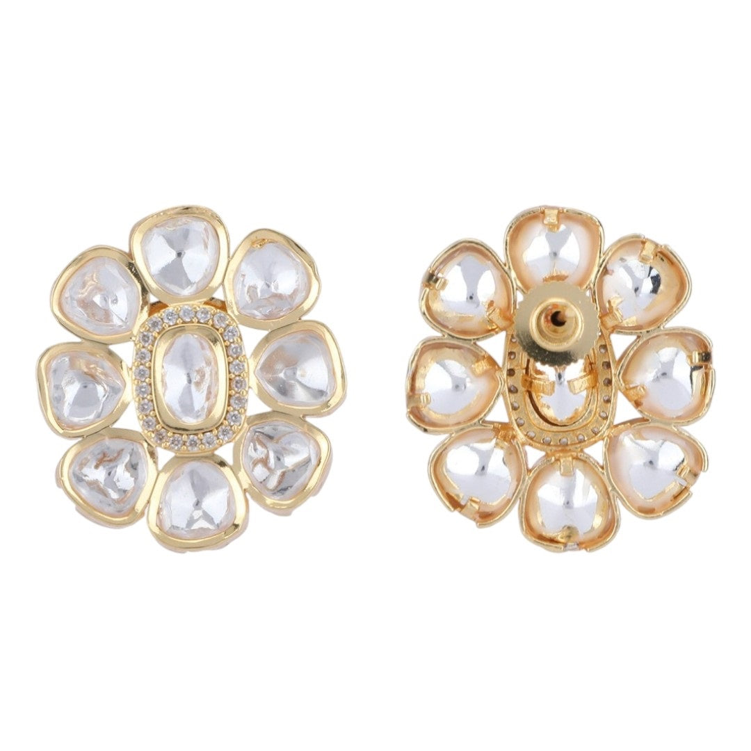 "Bridal Kundan Polki Necklace Set with Earrings – Gold Plated 3 Layer Raani Haar Jewelry"