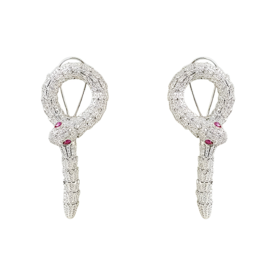 Luxury Serpent Diamond Necklace Set with Ruby Eyes | Designer Statement Jewelry