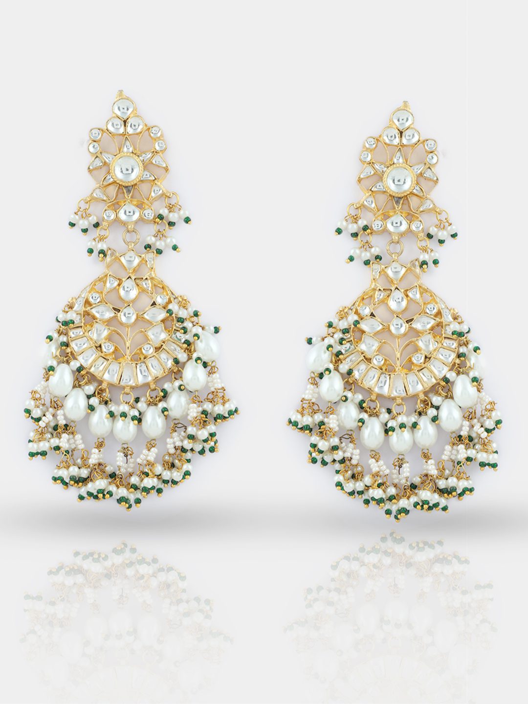 Dignified Gold Plated Long Kundan Necklace Set