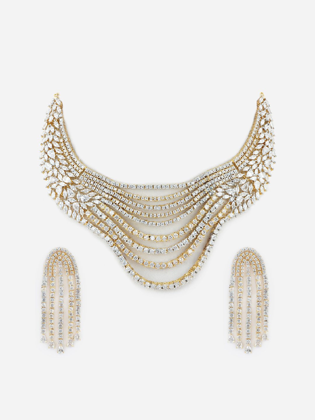 Buy Necklace Set For Woman Aristocratic Rhodium Plated American Diamond Necklace Set