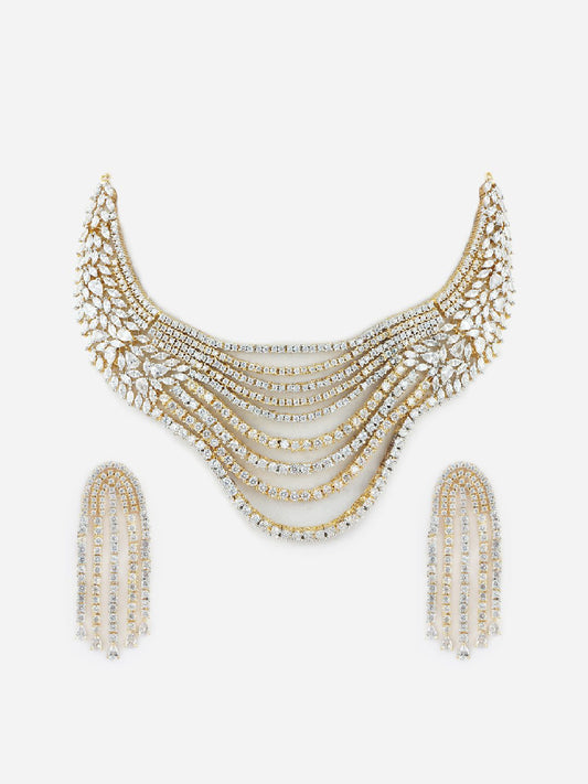 Aristocratic Rhodium Plated American Diamond Necklace Set