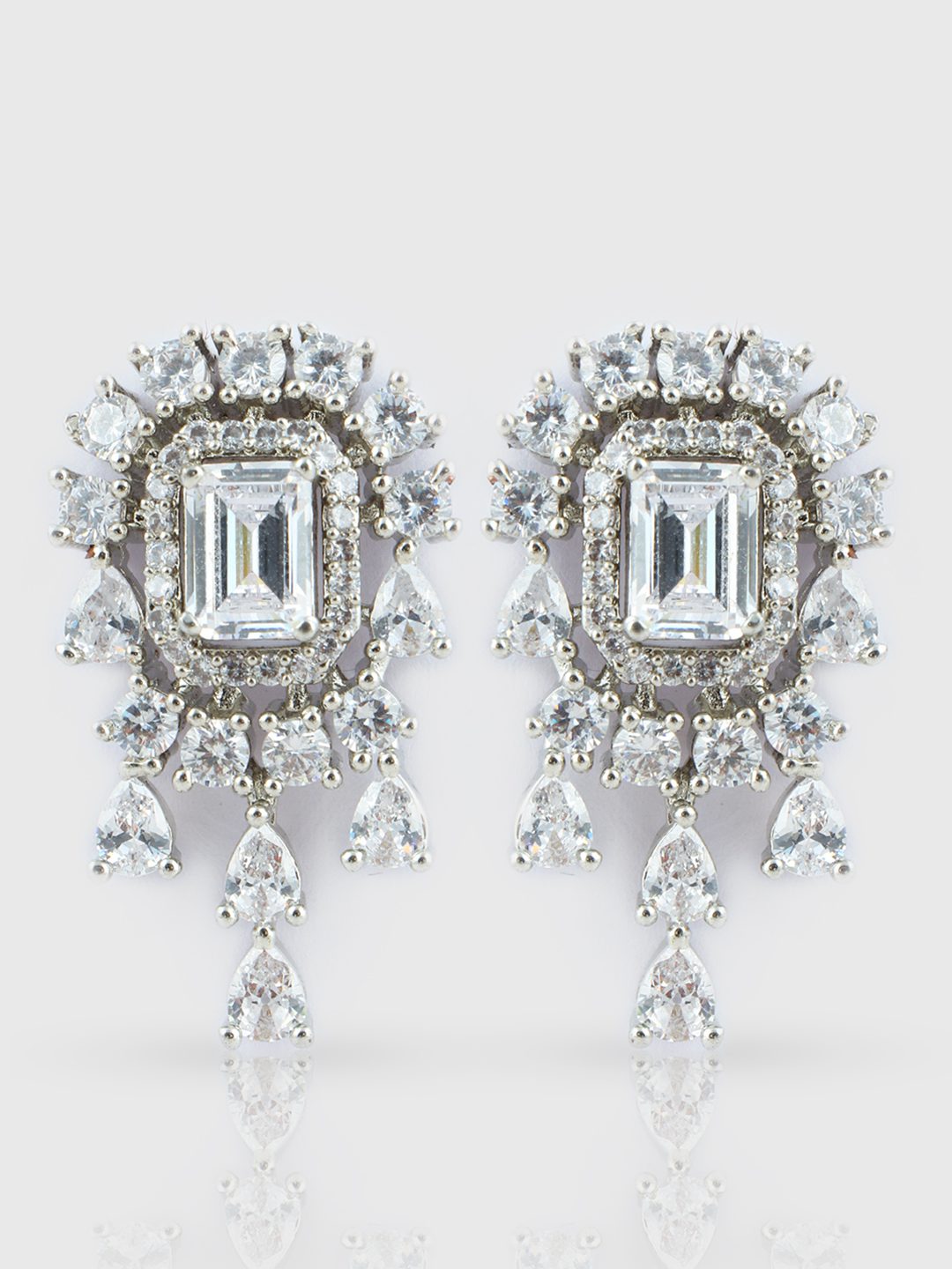 Alluring Rhodium Plated American Diamond Stud Earrings