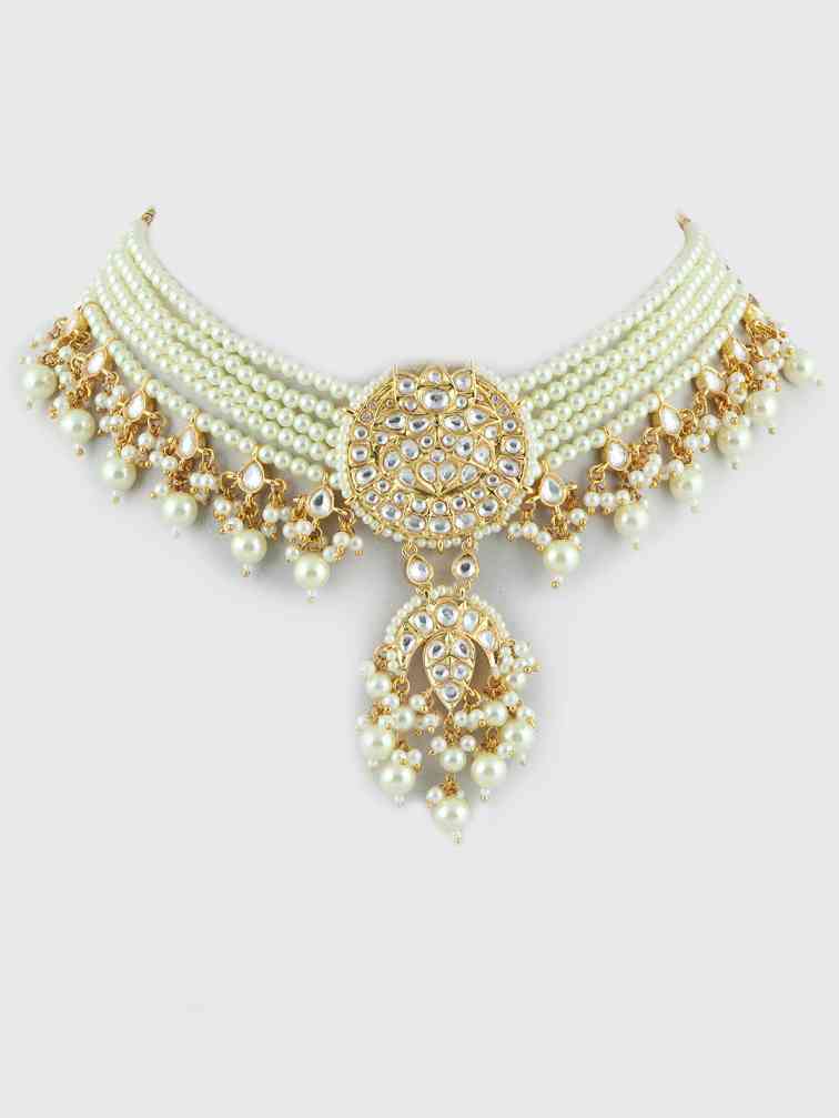 Sparkling Gold Plated Kundan Necklace Set