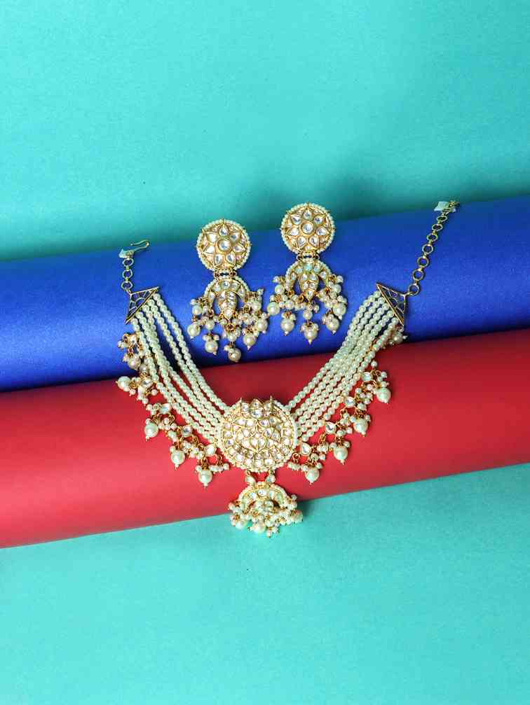 Sparkling Gold Plated Kundan Necklace Set