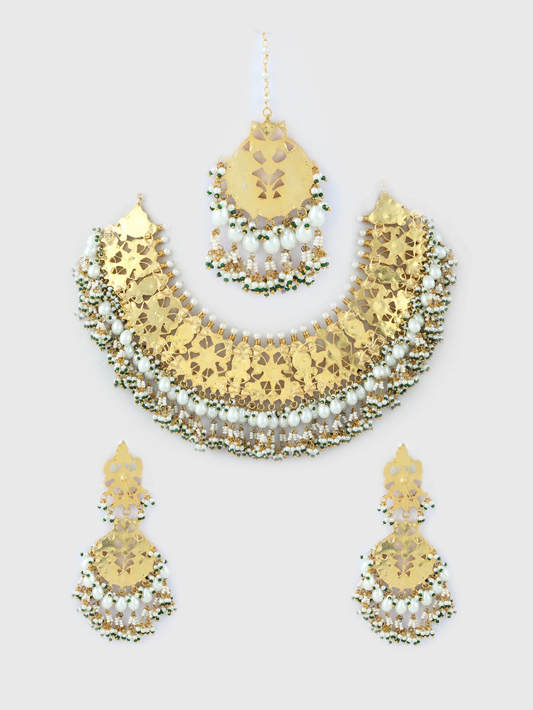 Dignified Gold Plated Long Kundan Necklace Set