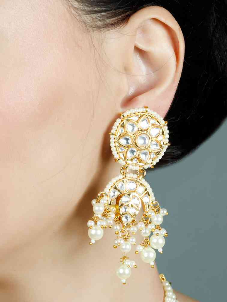 Sparkling Gold Plated Kundan Necklace Set