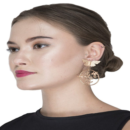 Sophisticated Butterfly Rose Gold Circle Drop earring