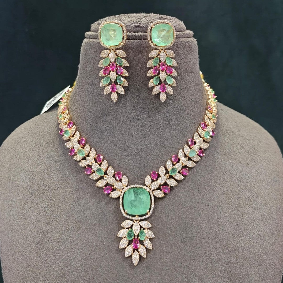 Pink Mint American Diamond Necklace