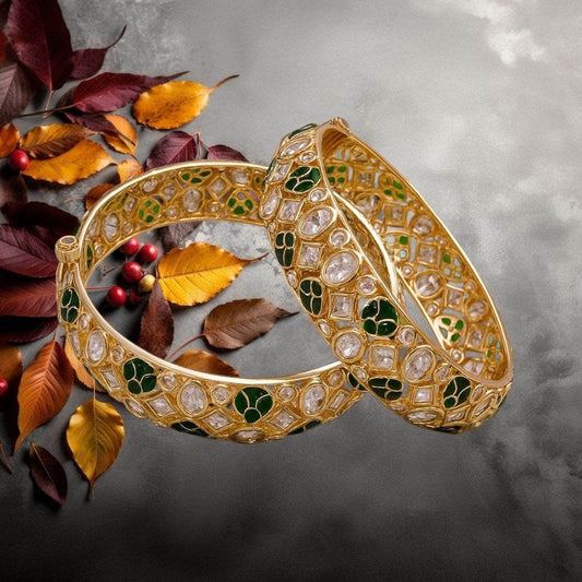 Gold-Plated Green Meenakari Kundan Bangles for Women - Auraa Trends