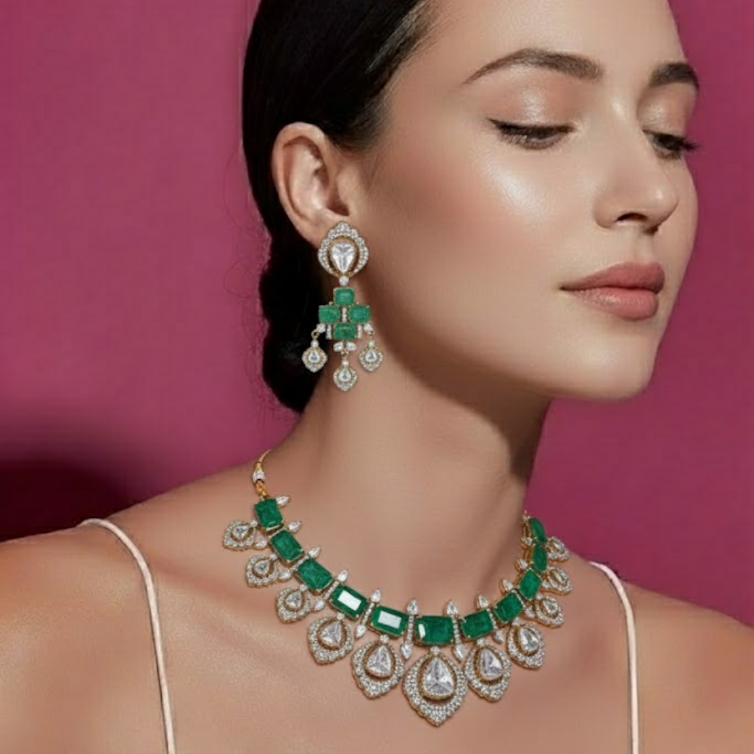 Traditional Green Kundan Choker Necklace Set with Matching Earrings – Bridal Ethnic Jewelry