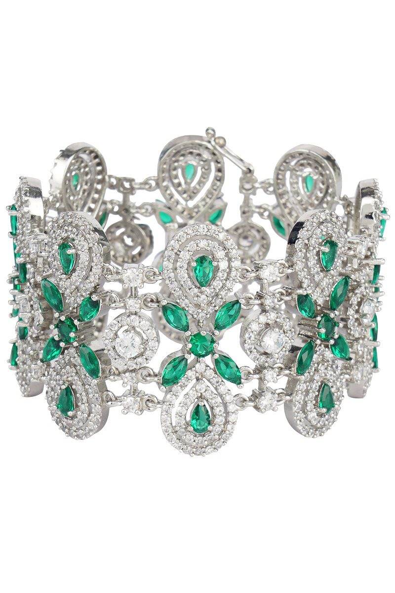 Alluring Rhodium Finish Diamond Studded Bracelet - Auraa Trends