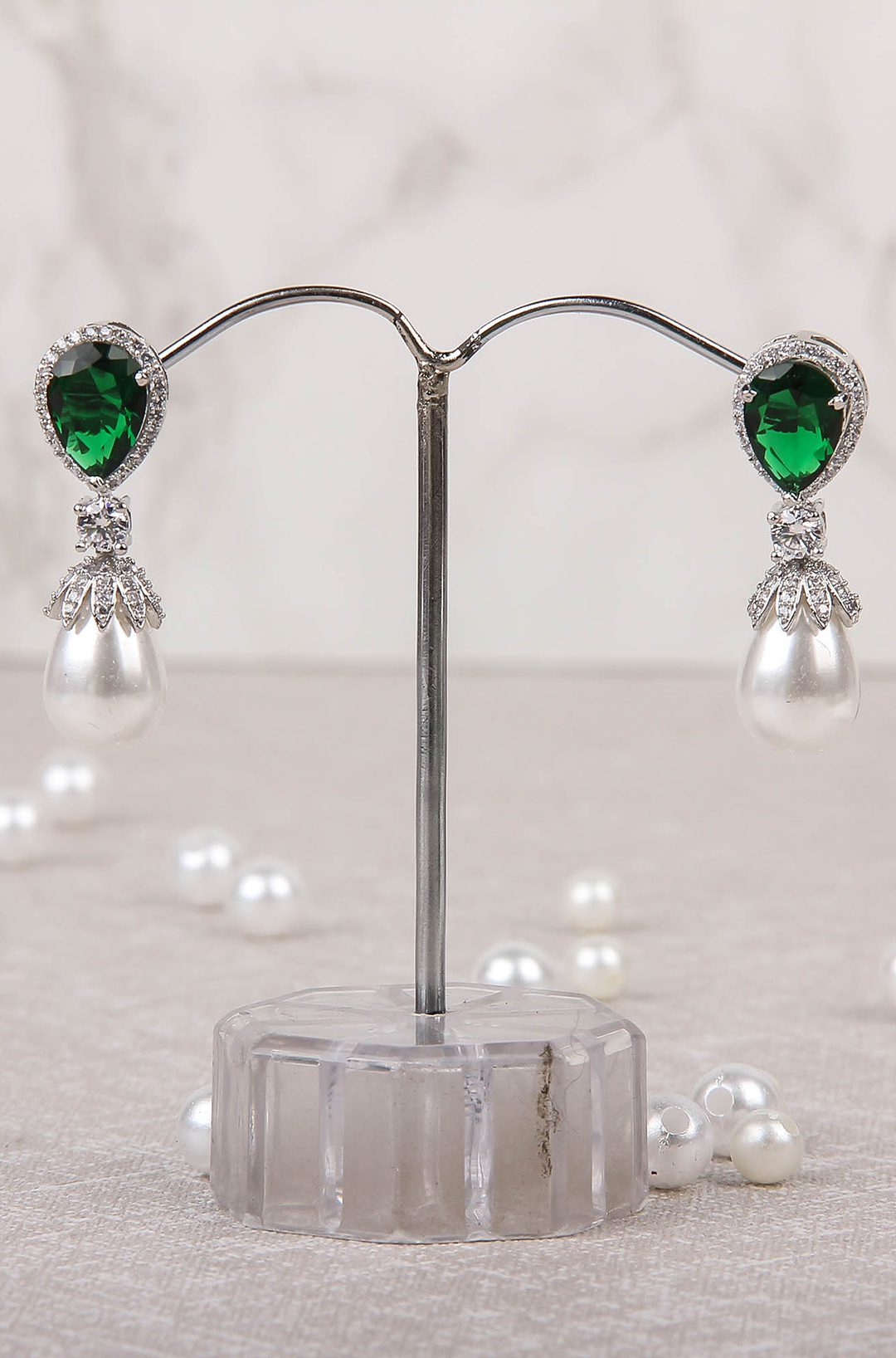 Alluring Rhodium Plated American Diamond Drop Earrings - Auraa Trends - Drop - Earring Earrings Blue