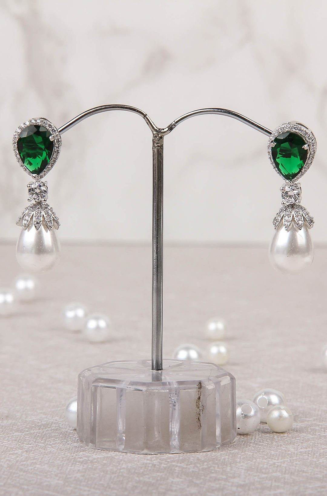 Alluring Rhodium Plated American Diamond Drop Earrings - Auraa Trends