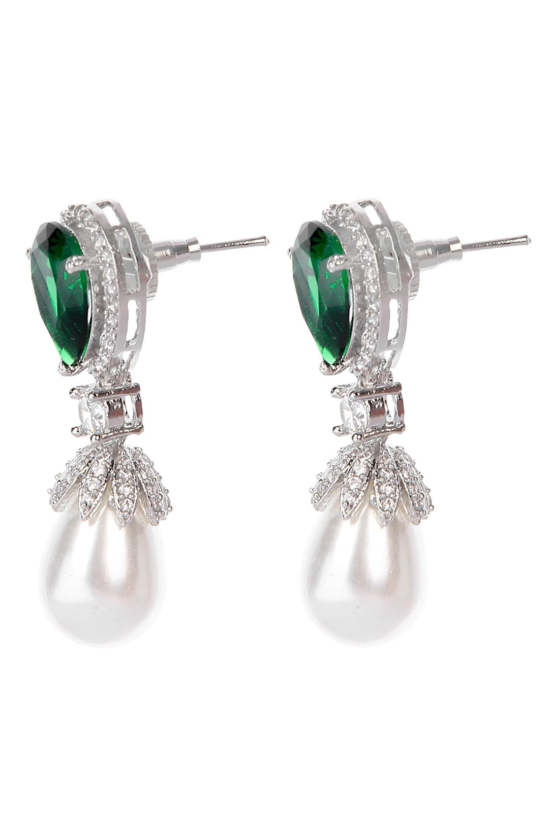 Alluring Rhodium Plated American Diamond Drop Earrings - Auraa Trends - Drop - Earring Earrings Blue