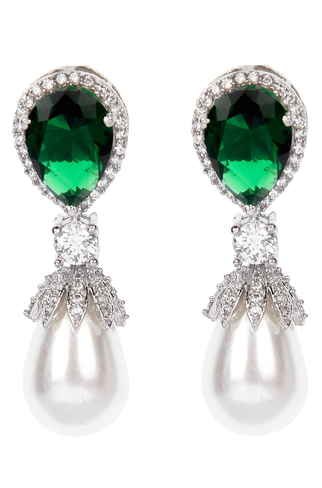 Alluring Rhodium Plated American Diamond Drop Earrings - Auraa Trends - Drop - Earring Earrings Blue
