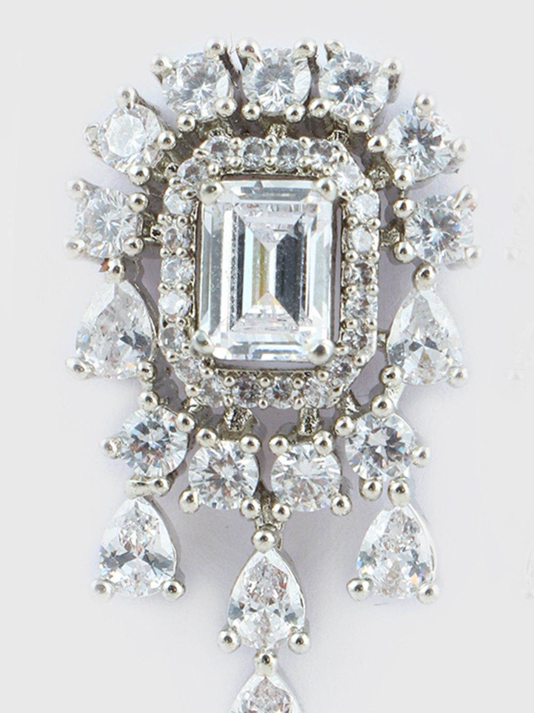 Alluring Rhodium Plated American Diamond Stud Earrings - Auraa Trends - Studs - Earring Earrings Festive