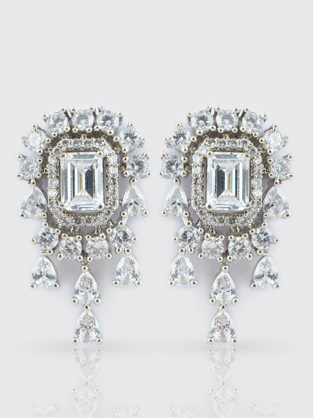 Alluring Rhodium Plated American Diamond Stud Earrings - Auraa Trends