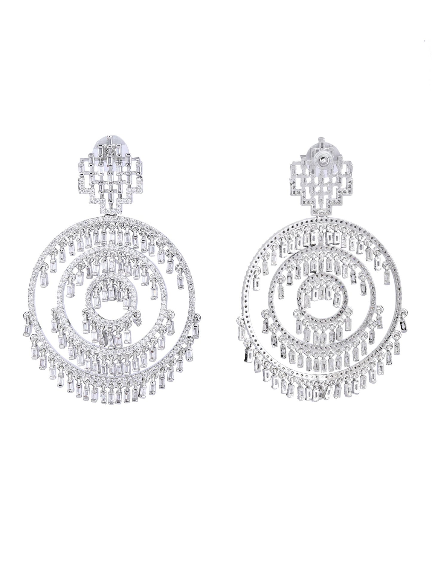 American Diamond Zircon Chandelier Earrings with Pearl Accents - Auraa Trends - Chandelier Earrings American Diamond