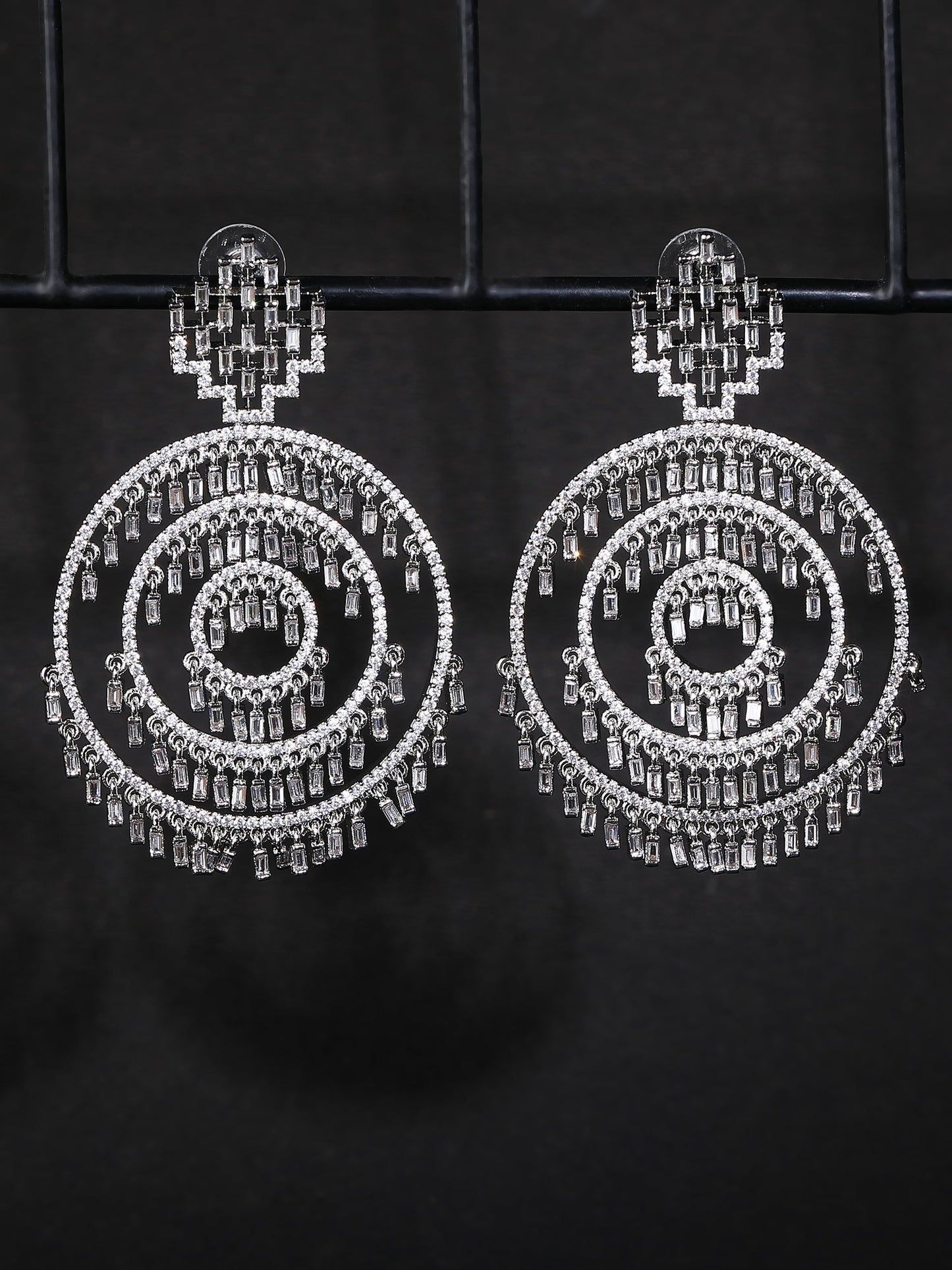 American Diamond Zircon Chandelier Earrings with Pearl Accents - Auraa Trends - Chandelier Earrings American Diamond