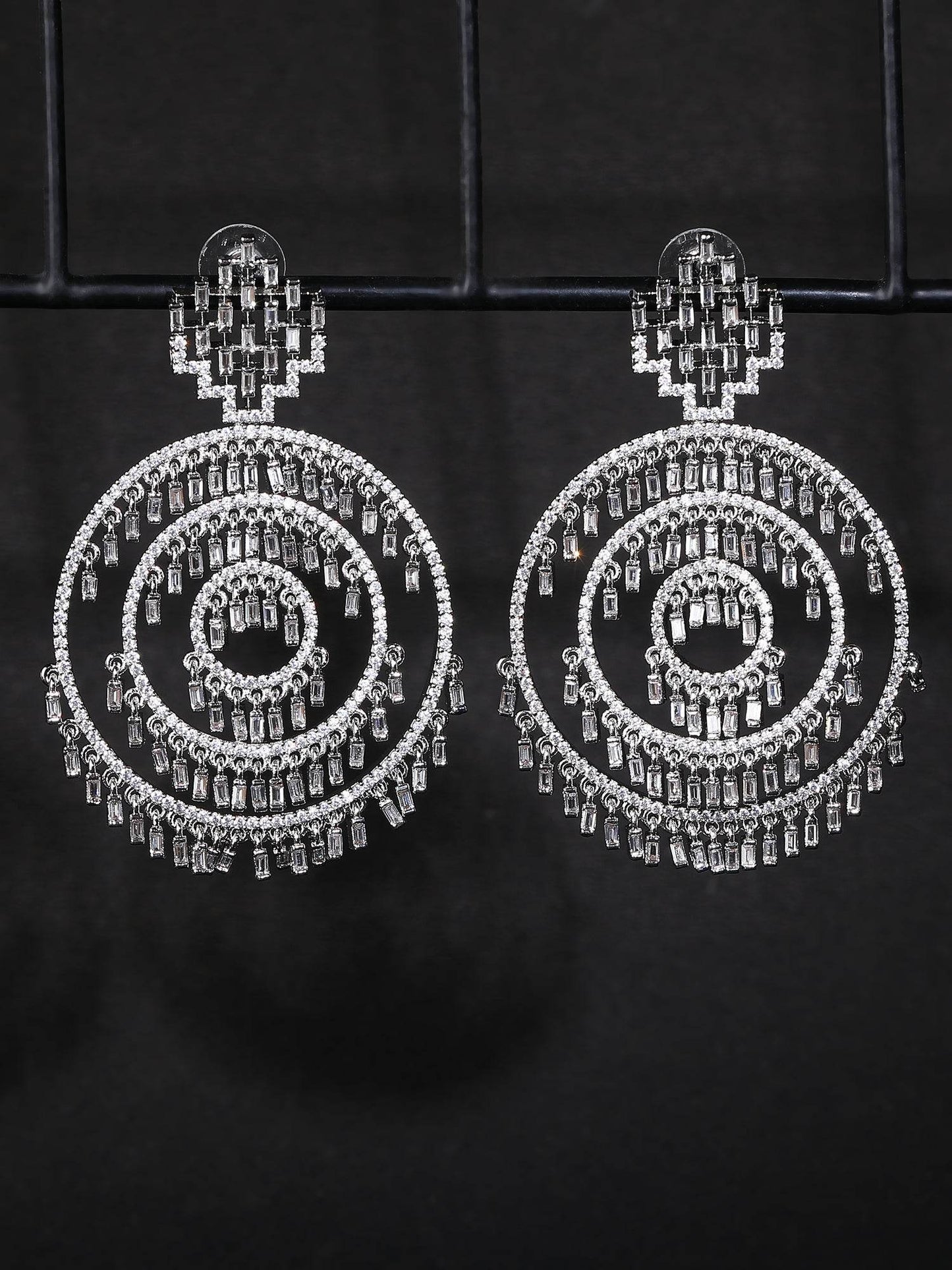 American Diamond Zircon Chandelier Earrings with Pearl Accents - Auraa Trends