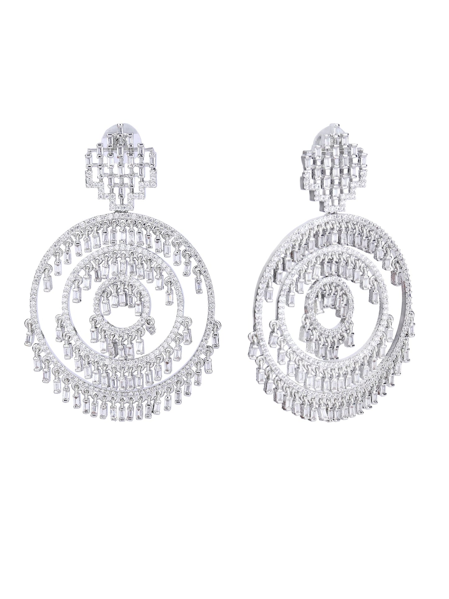 American Diamond Zircon Chandelier Earrings with Pearl Accents - Auraa Trends - Chandelier Earrings American Diamond