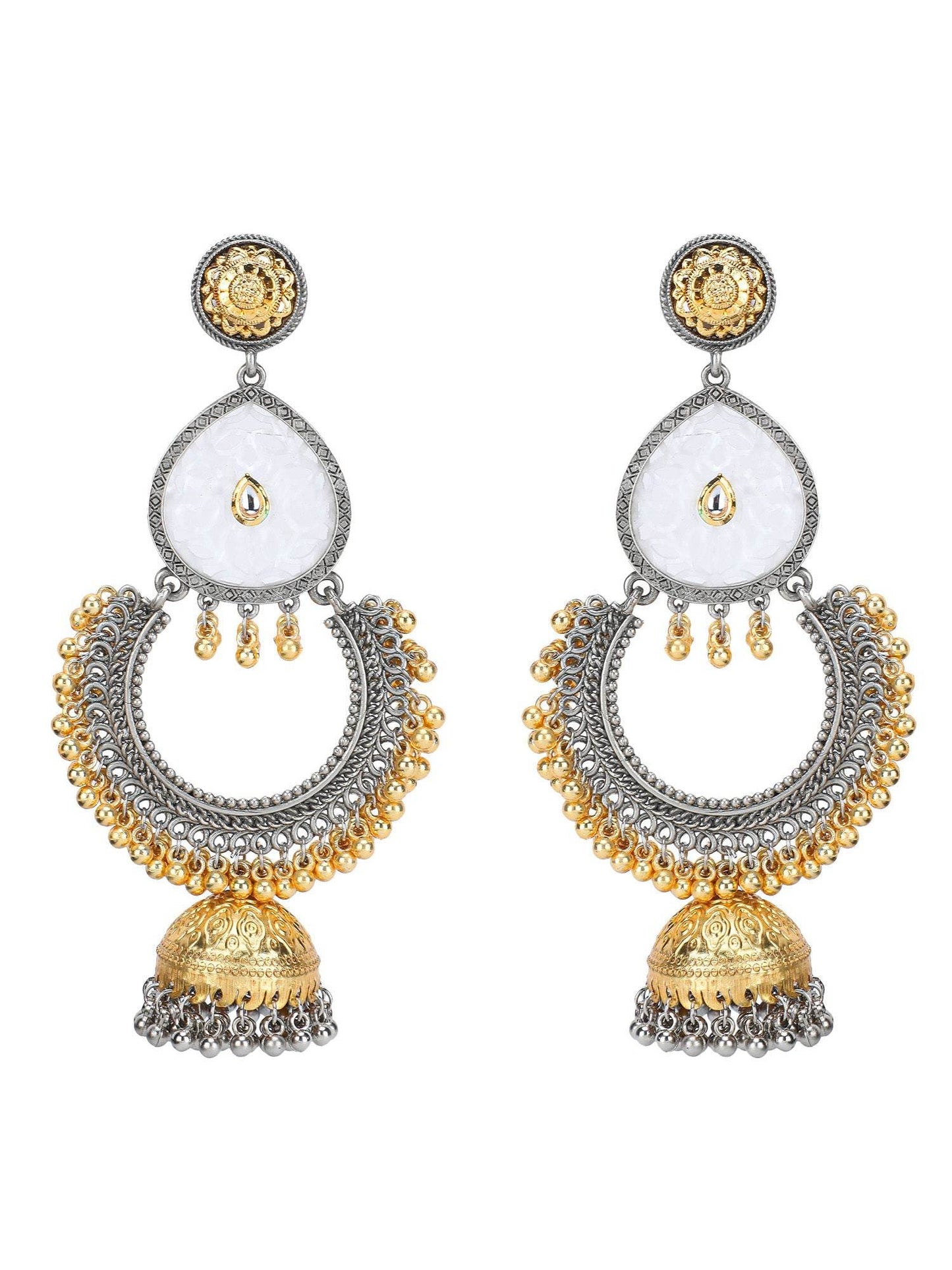 Antique Dual-Tone Oxidized Silver Gold Temple Jhumka Earringshttps://app.tiny-img.com/app/seo/optimize/products?page=92 - Auraa Trends