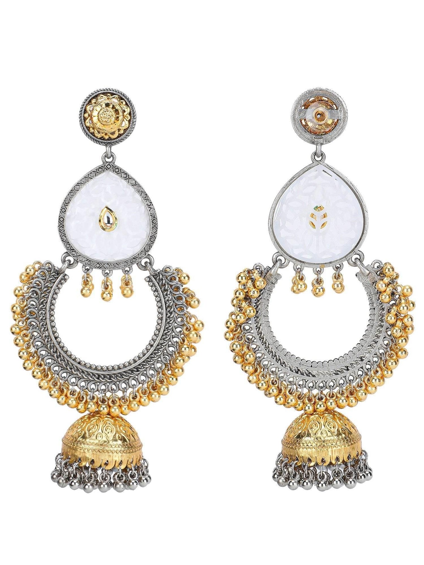 Antique Dual-Tone Oxidized Silver Gold Temple Jhumka Earringshttps://app.tiny-img.com/app/seo/optimize/products?page=92 - Auraa Trends