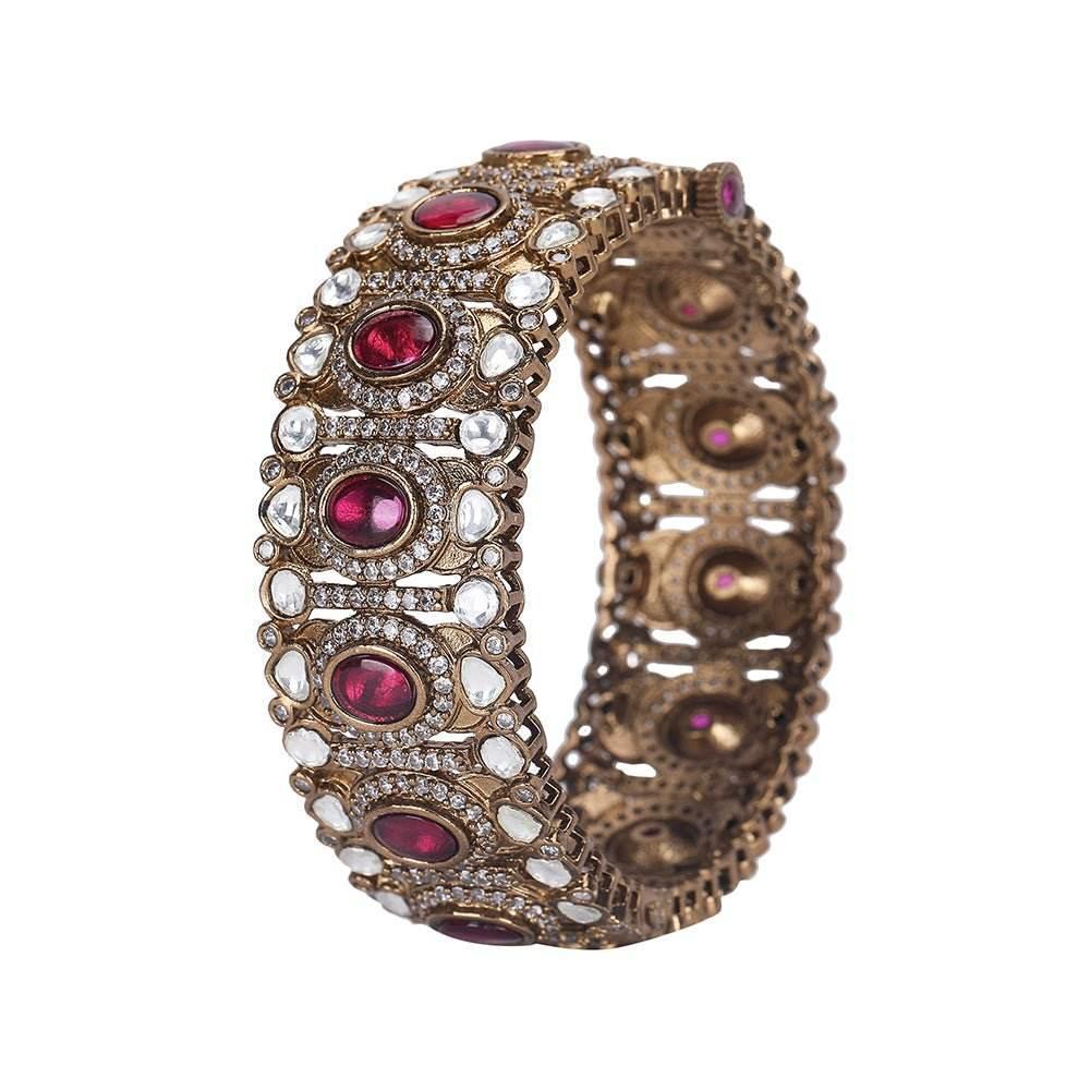 Antique Gold Plated Bangle with Elegant Ruby Stones - Auraa Trends
