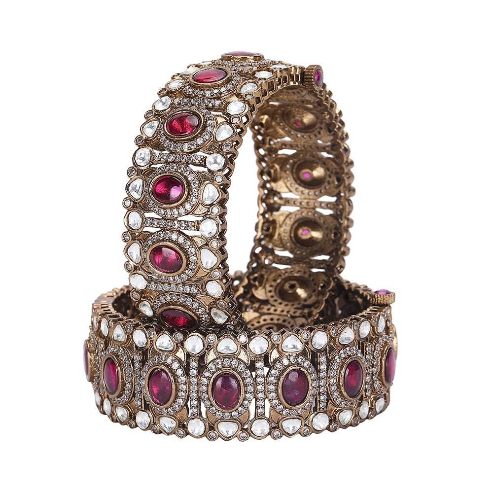 Antique Gold Plated Bangle with Elegant Ruby Stones - Auraa Trends