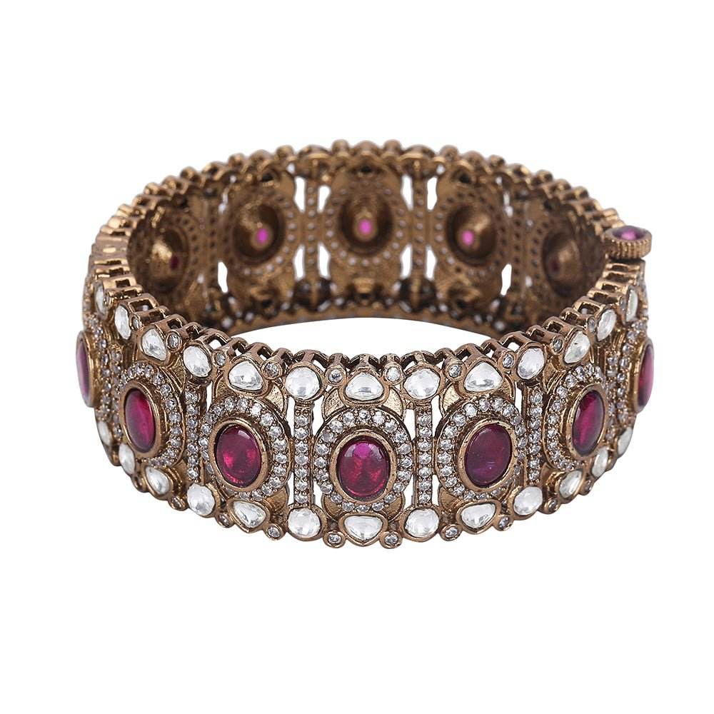 Antique Gold Plated Bangle with Elegant Ruby Stones - Auraa Trends