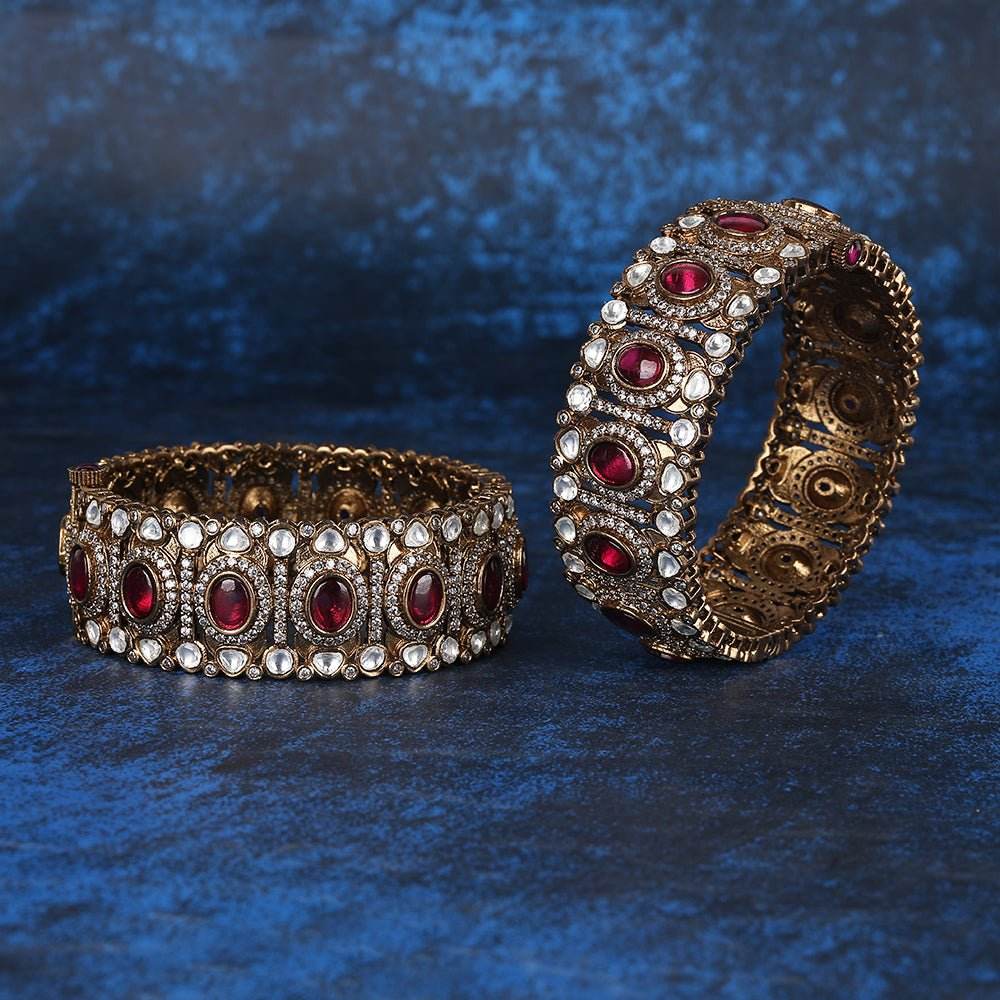 Antique Gold Plated Bangle with Elegant Ruby Stones - Auraa Trends