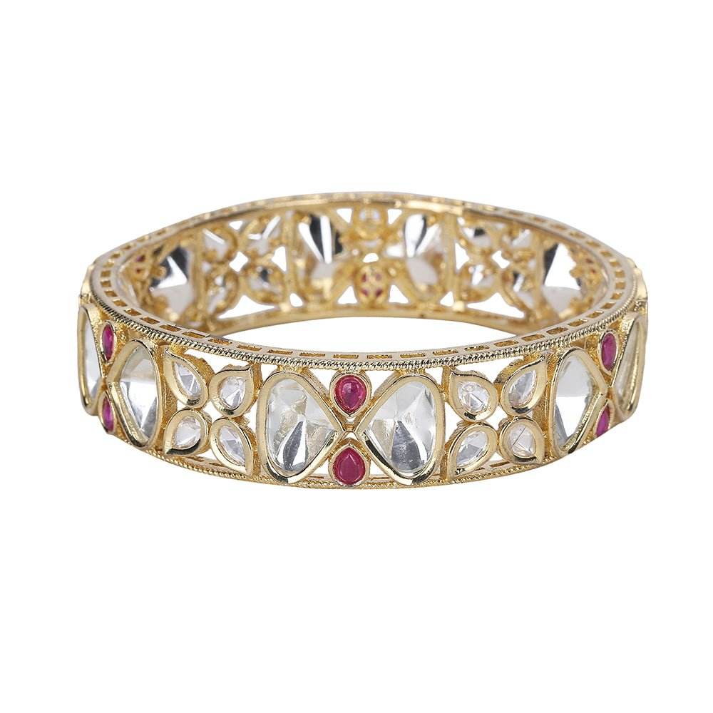 Antique Gold-Plated Bracelet with White and Red Stones - Auraa Trends