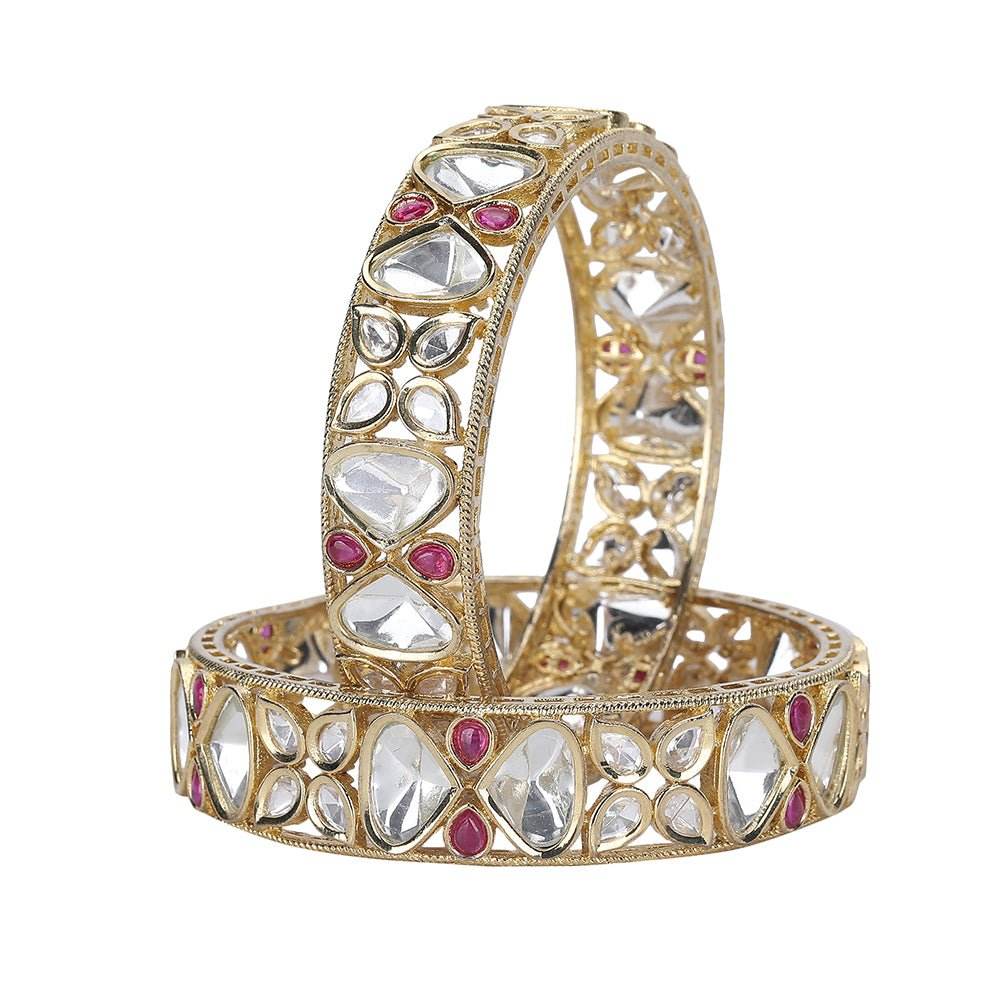 Antique Gold-Plated Bracelet with White and Red Stones - Auraa Trends
