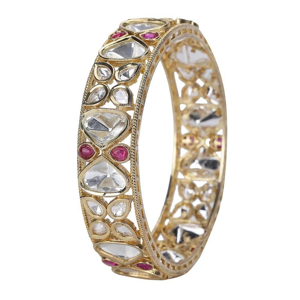 Antique Gold-Plated Bracelet with White and Red Stones - Auraa Trends