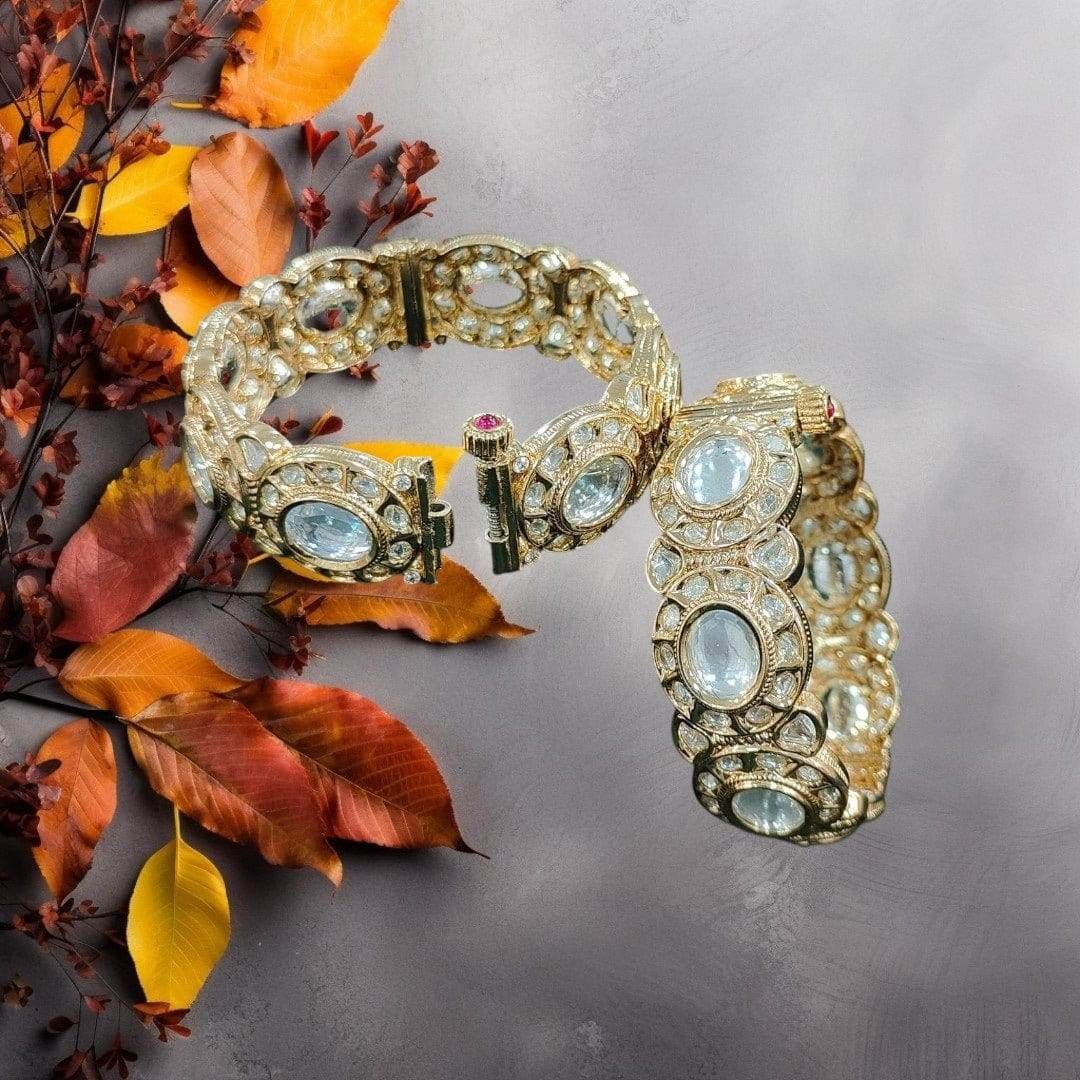Antique Gold-Plated Kundan Kada Bangles with Red Accents - Auraa Trends