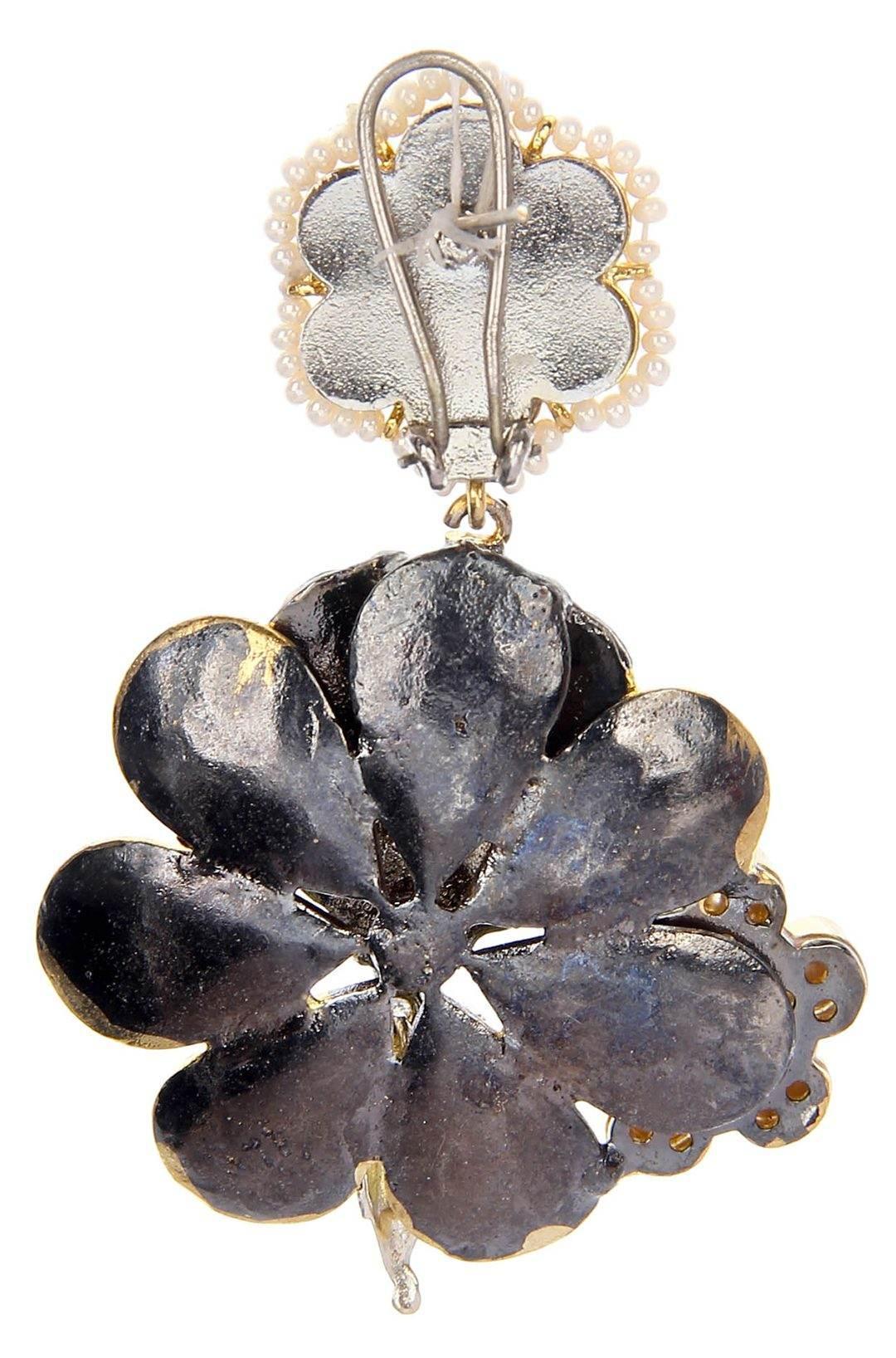 Antique Gold-Plated Moissanite Floral Drop Earrings - Auraa Trends