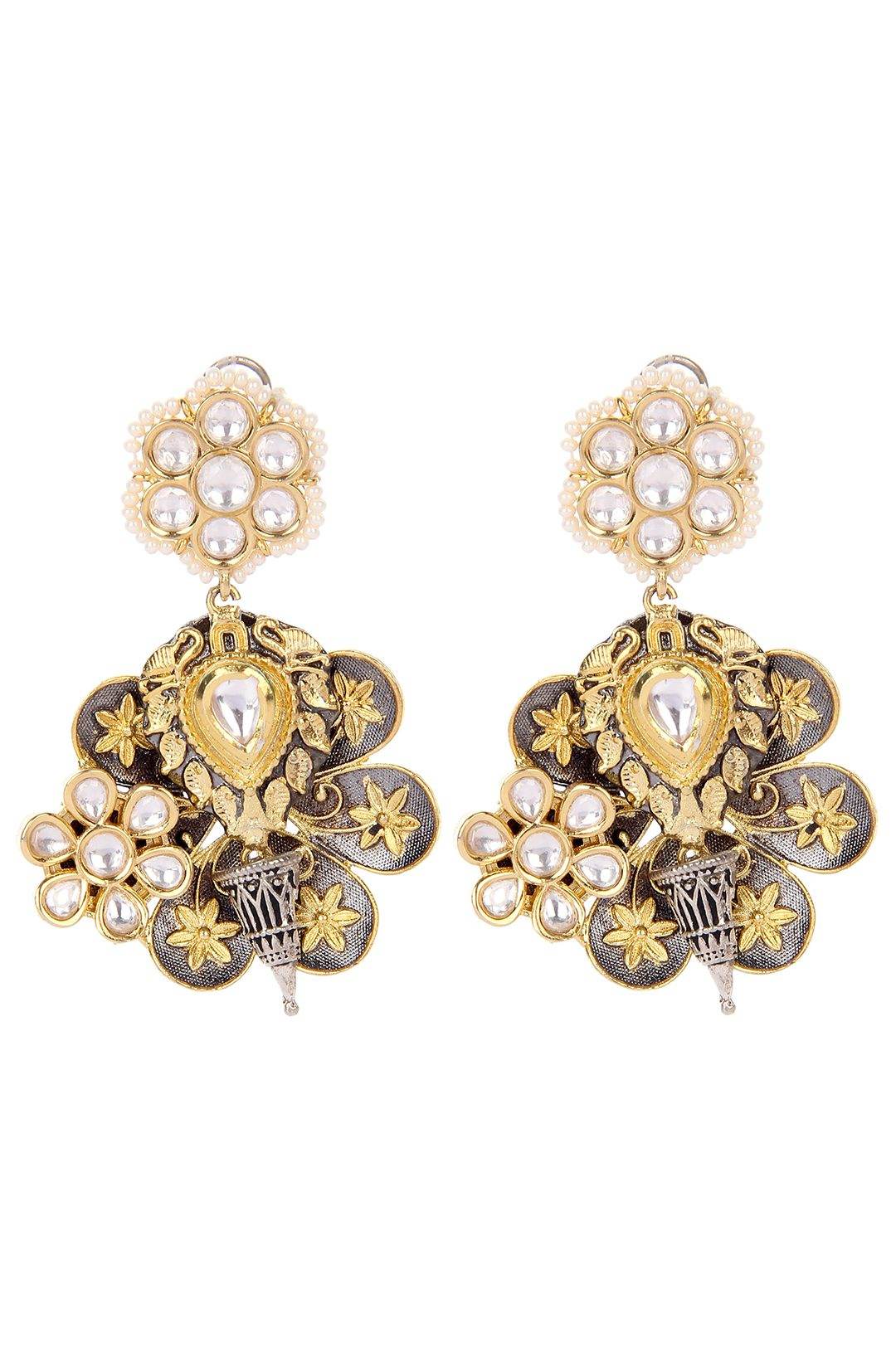 Antique Gold-Plated Moissanite Floral Drop Earrings - Auraa Trends