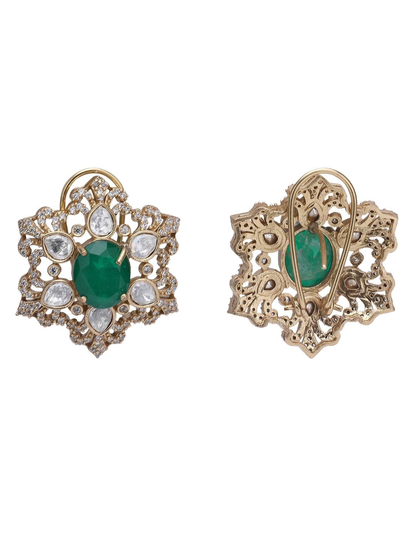 Antique Gold‑Plated Kundan & Green Bead Necklace Set - Auraa Trends