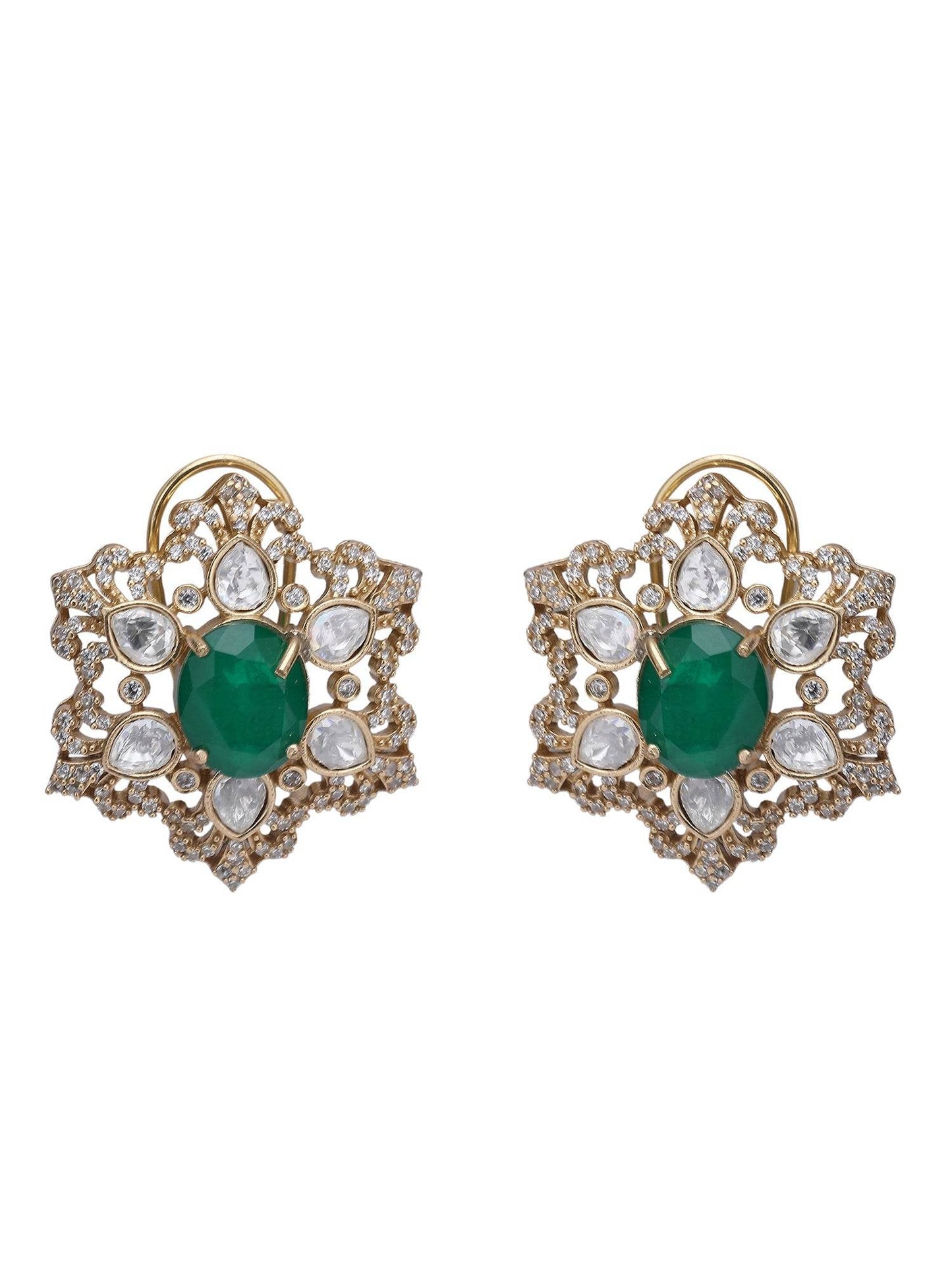 Antique Gold‑Plated Kundan & Green Bead Necklace Set - Auraa Trends