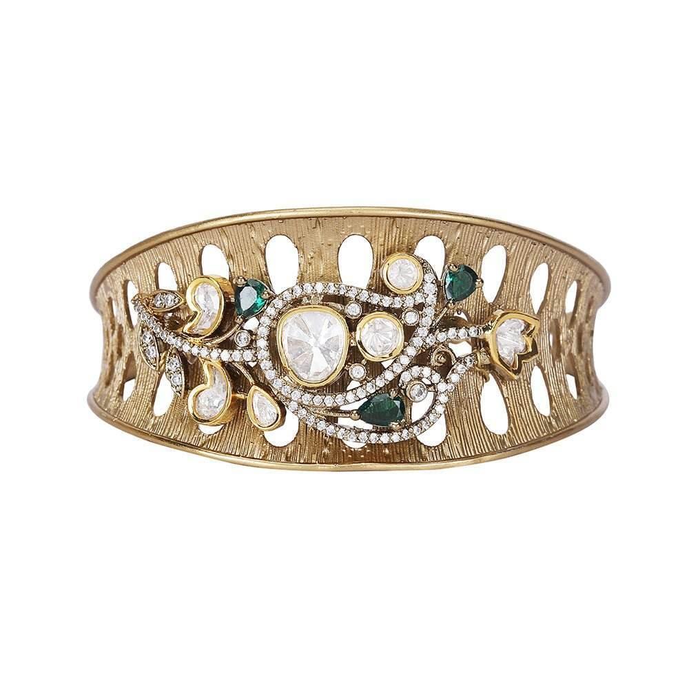 Antique Moissanite Gold-Tone Cuff Bracelet - Auraa Trends