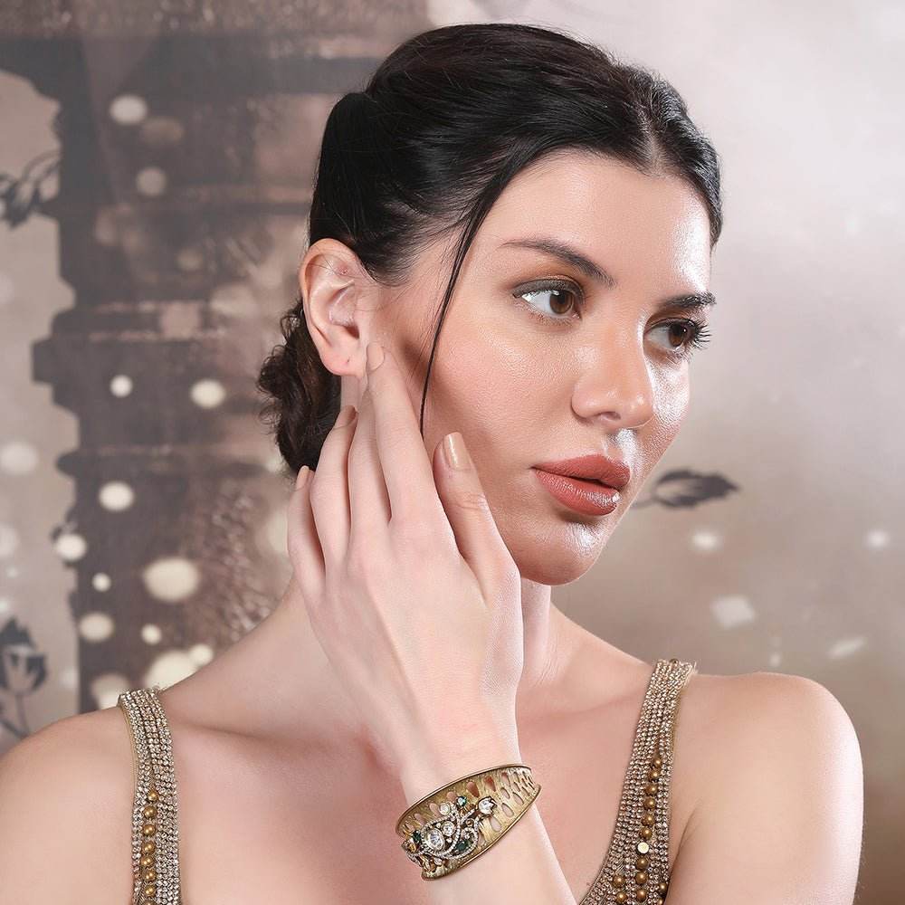 Antique Moissanite Gold-Tone Cuff Bracelet - Auraa Trends
