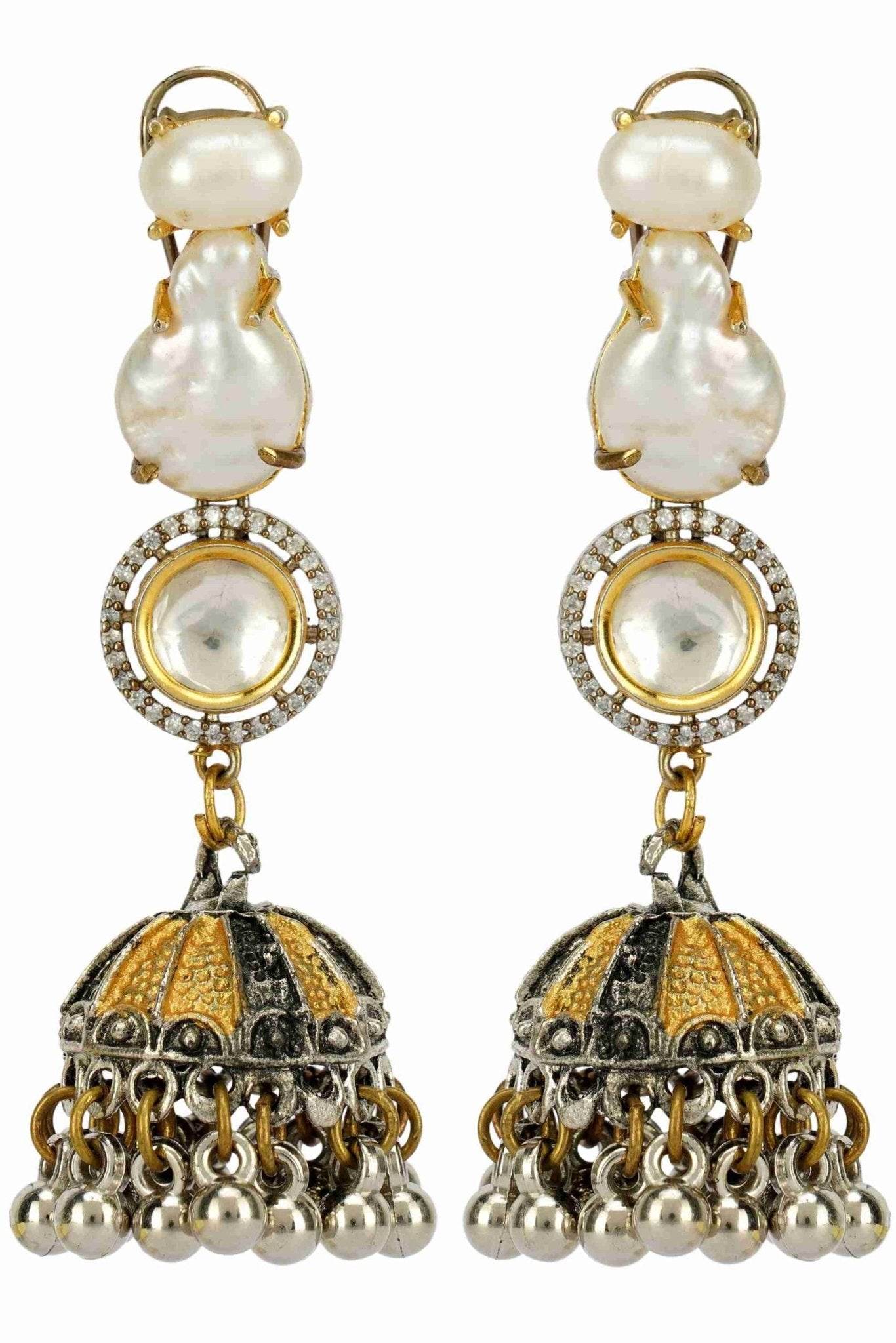 Antique Silver-Plated Kundan Necklace Set with Pearl Drops - Auraa Trends