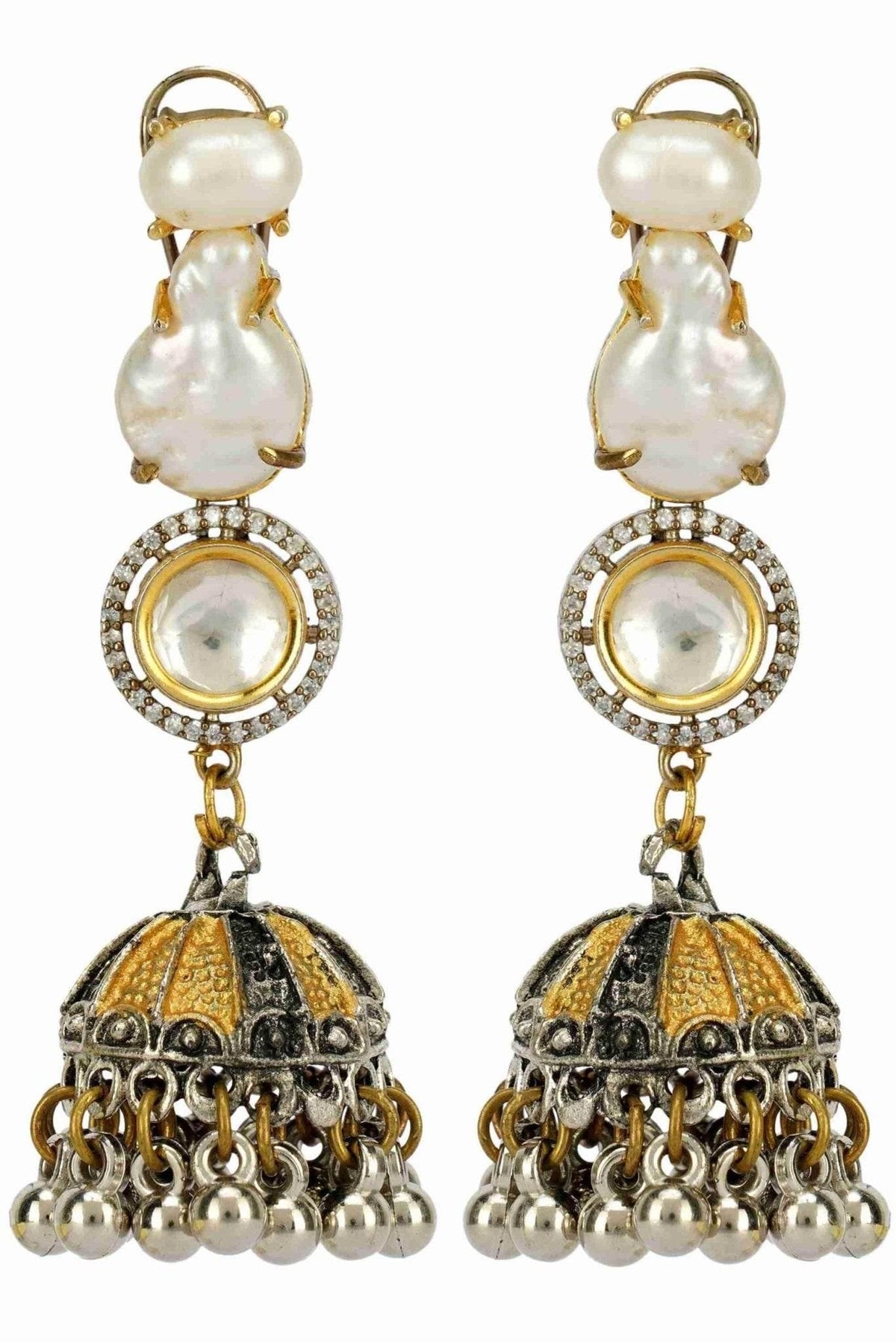 Antique Silver-Plated Kundan Necklace Set with Pearl Drops - Auraa Trends