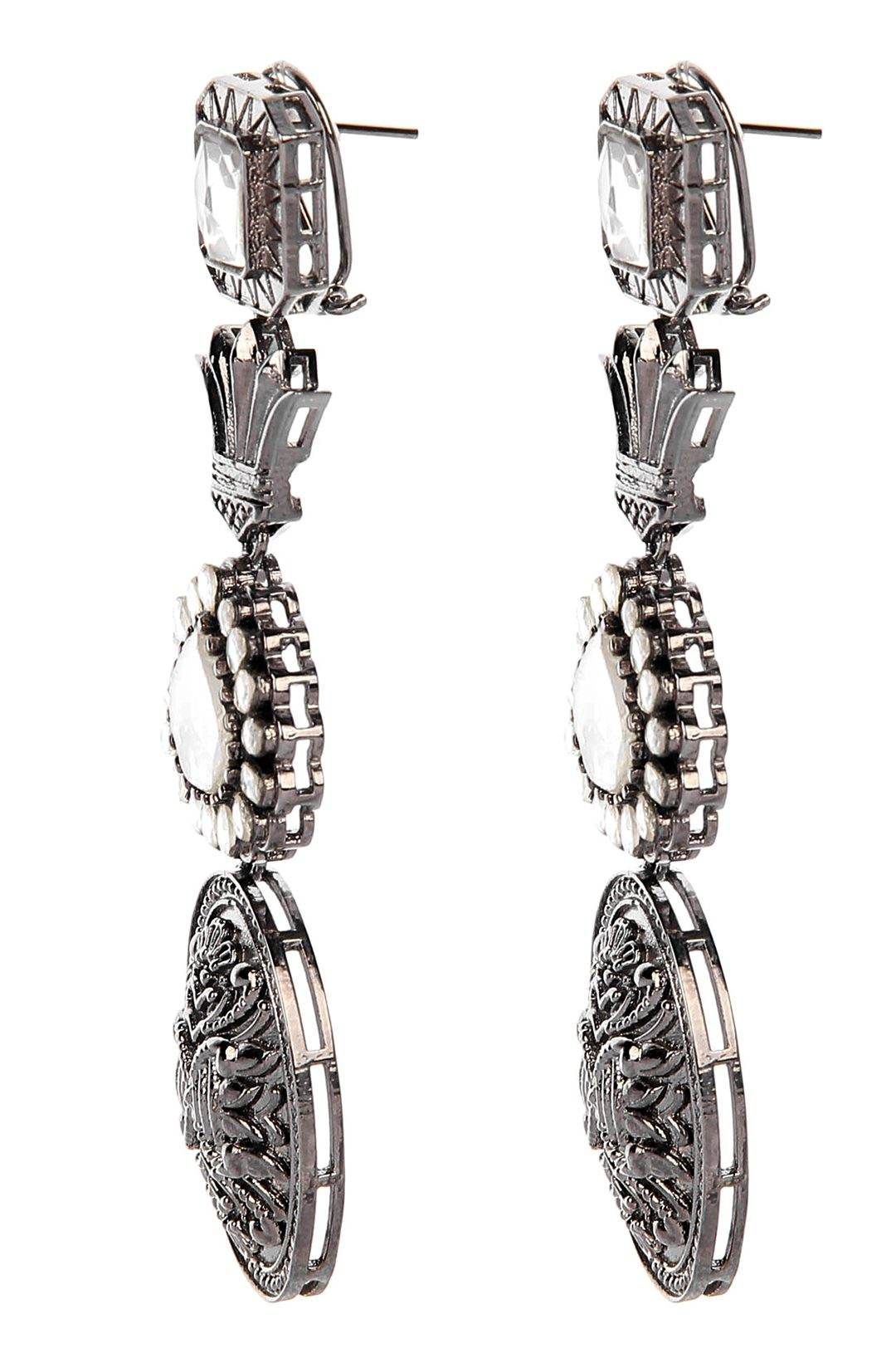 Antique Silver-Plated Moissanite Dangle Earrings - Auraa Trends