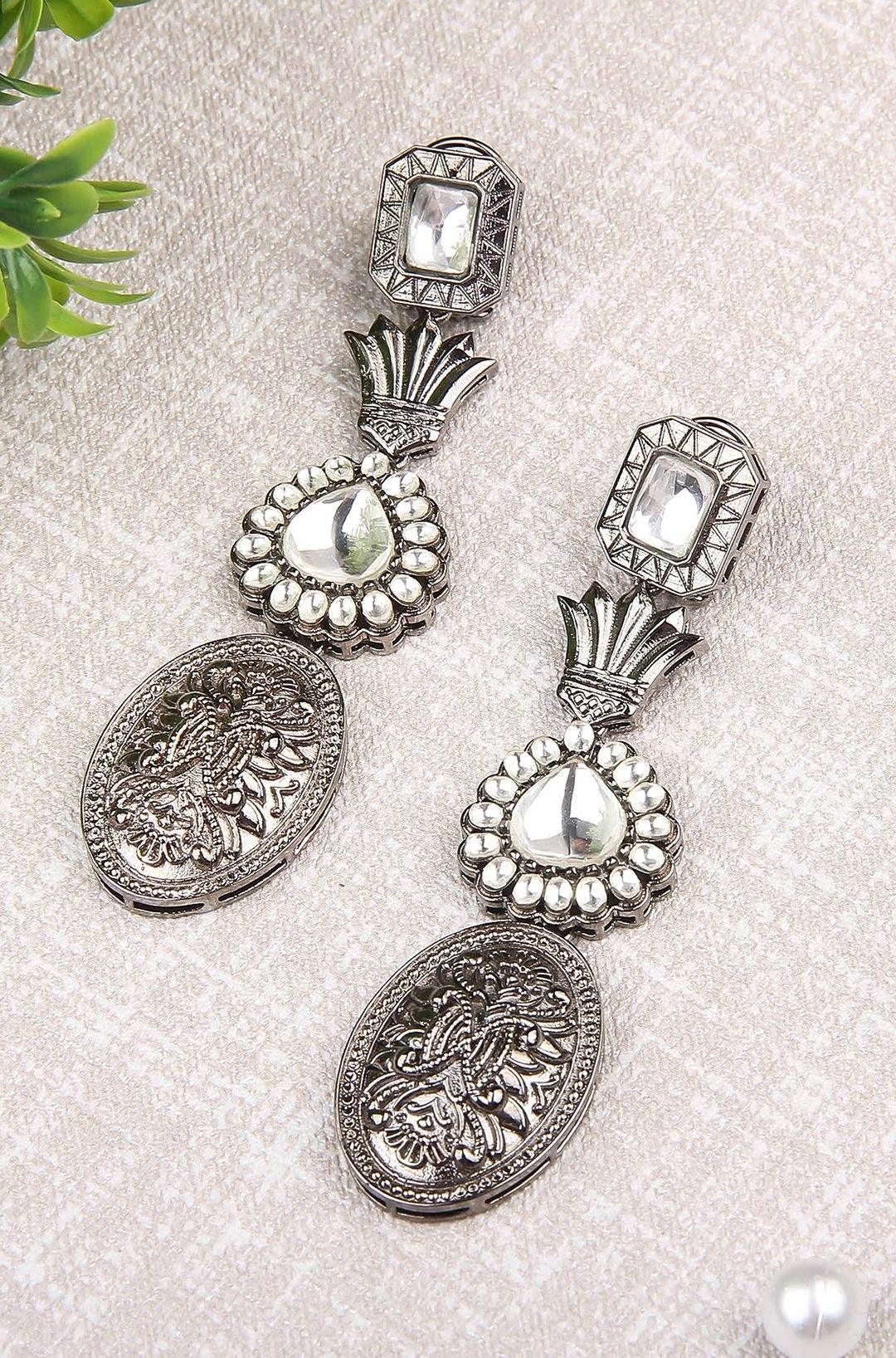 Antique Silver-Plated Moissanite Dangle Earrings - Auraa Trends